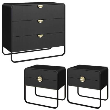 Imagem de Comoda 02 Mesas De Cabeceira Organica Artesano Nero Preto