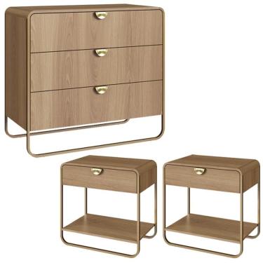 Imagem de Comoda E 02 Mesas De Cabeceira Organica Artesano Hanover Dourado