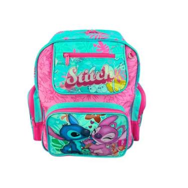 Imagem de Mochila de Costas Infantil Stitch e Angel Reforçada Rosa - ELITE