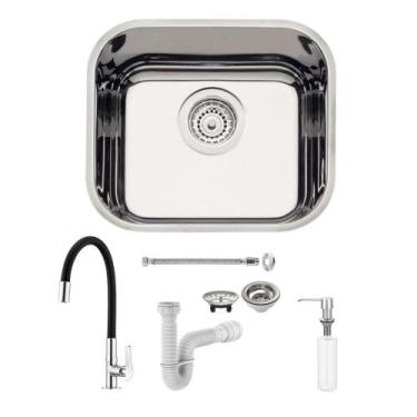 Imagem de Cuba Tramontina Lavínia 40x34 Alto Brilho + Torneira Lorenflex, Dosado