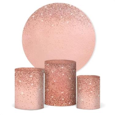 Imagem de Painel De Festa E Capa Cilindro Decoração Sublim Glitter Ros