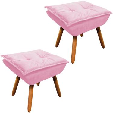 Imagem de Kit 2 Puff's Decorativos Pés Palito Charger Suede Rosa - Gran Belo