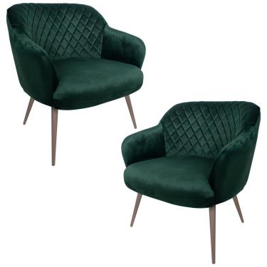 Imagem de Kit 2 Poltronas Decorativas Kitana Pés Champagne Palito Veludo Verde - Gran Belo