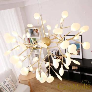 Imagem de Lustre Led Folhas Moderno 135w 70cm Dourado - Casa Moliê
