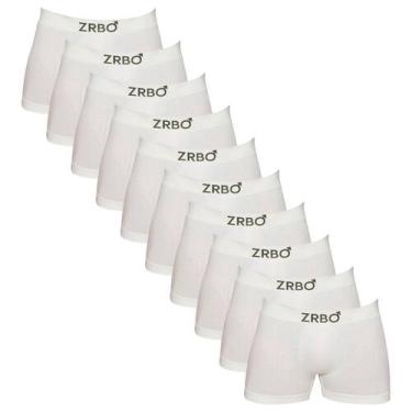 Imagem de Kit 10 Cuecas Boxer Zrbo Algodão Sem Costura Masculina Sortido, Branco