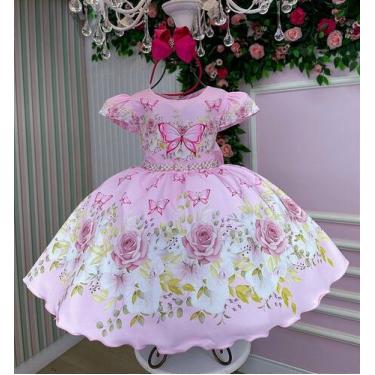 Imagem de Vestido Marie Jardim Encantado Borboleta Rosa - Tecido Misto com Forro