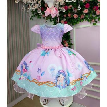 Imagem de Vestido Infantil Temático Kids Sereia - Fundo do Mar - Tecido Misto co