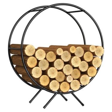 Imagem de LIANTRAL Suporte de madeira para lenha de 81 cm, suporte redondo de madeira para armazenamento de madeira, suporte de madeira, suporte resistente para lenha, organizador de decoração de pátio e