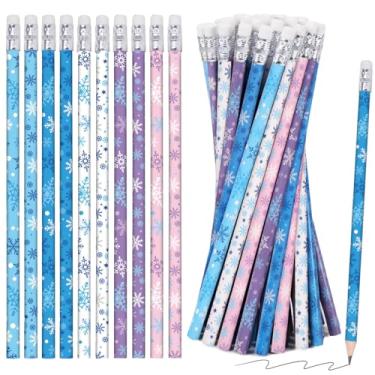 Imagem de Whaline 100 lápis de inverno com borrachas branco, azul, rosa, roxo, floco de neve, lápis de escrita, para festa congelada, para Natal, inverno, artigos de papelaria, lembrancinhas de festa, 10