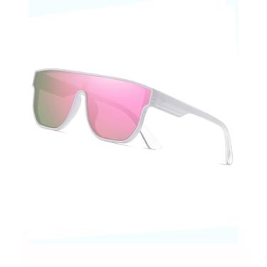 Imagem de Óculos de sol polarizados feminino masculino grande lente única óculos de sol moda sunnies condução pesca SY6073, Armação branca | Lente espelhada rosa, Oversized