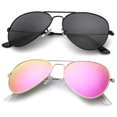 Imagem de Óculos de sol aviador para homens e mulheres para dirigir óculos de sol clássicos (pacote com 3) 58 mm, (Pacote com 2) Preto/Rosa, G