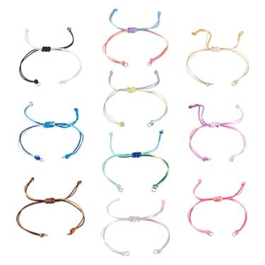 Imagem de Pulseira de fio de nylon ajustável, corda trançada colorida semiacabada com anéis de salto para berloque de conector, faça você mesmo, pulseira de amizade de verão para fazer joias, 14~26cm, Nylon