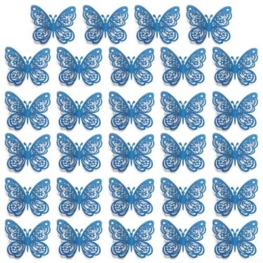 Imagem de Decalques de parede, 24 peças borboleta flash dia dos namorados adesivos de decoração de fundo adesivos de PVC Yh015 decalques de parede azuis descascar e colar