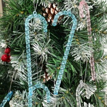 Imagem de 6 peças de pingentes de acrílico transparente de Natal para pendurar na árvore de Natal, muleta torcida, bengala doce, decorações de festa (azul)