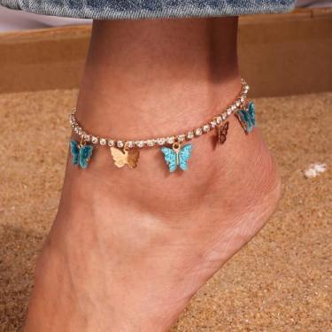 Imagem de Tornozeleira feminina banhada a ouro, moda, zircão, strass, borboleta, acessórios de joias modernas, One Size, Metal, Sem Pedra Preciosa