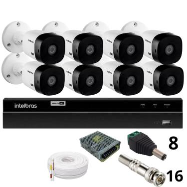 Imagem de Kit 8 Câmeras Intelbras  Bullet 1220b Full Hd Dvr Intelbras 1216-c Mhdx Com Acesso Remoto Sem Hd