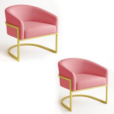 Imagem de Poltrona Sala Decorativa Industrial Dourada Kit 2 Arielle Suede Rosê D03 - D'Rossi