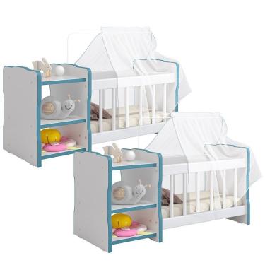 Imagem de Kit 2 Berços Para Boneca Brinquedo Infantil Branco Azul