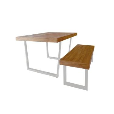 Imagem de Conjunto Mesa Industrial Lanna 1,80m Ferragem Branca Com Banco Industrial Lanna Branco