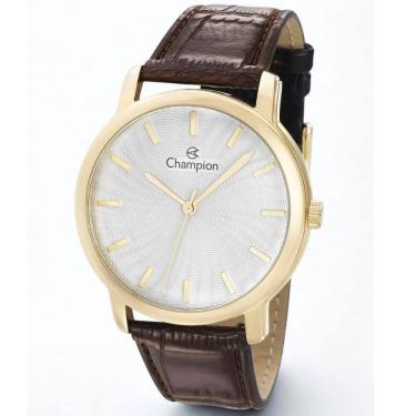 Imagem de Relógio masculino dourado pulseira e couro CN20631B Champion
