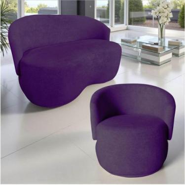 Imagem de Kit Namoradeira + Poltrona Decorativa Beatriz Orgânica Veludo Roxo - M