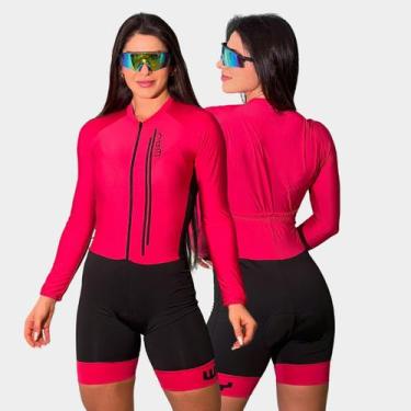 Imagem de Macaquinho de Ciclismo Feminino Forro Gel Manga Longa Proteção Uv Resp