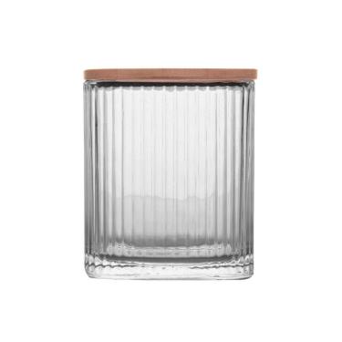 Imagem de Porta Cotonete E Algodão De Vidro Com Tampa De Bambu Lines