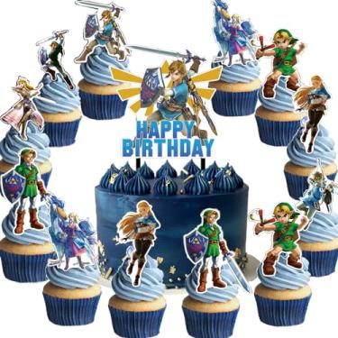 Imagem de 25Pcs Zelda Birthday Party Supplies Pack Includes 1 Cake Topper 24 Cupcake Toppers for Game Zelda-s Party Supplies