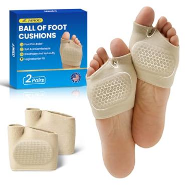 Imagem de JWHOO Almofadas de metatarso - 2 pares de almofadas metatarsais femininas e masculinas com gel para alívio da dor do neuroma e metatarsalgia de Morton, almofada de bola para pé, corrida, caminhada - M