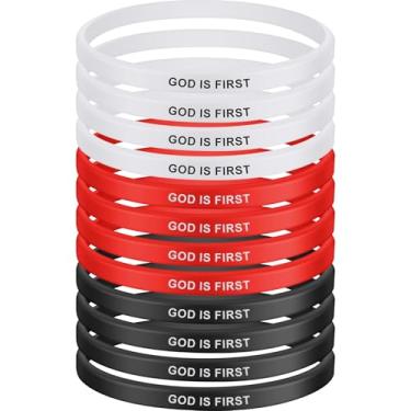 Imagem de Jerify 12 pulseiras de borracha cristã God Is First, versículos bíblicos, pulseiras motivacionais para mulheres, homens, presentes de fé, 7.95 x 0.2 inches, Borracha, Sem Pedra Preciosa