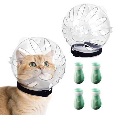 Imagem de Gyinere Focinheira de gato para cuidados pessoais, capacete respirável para focinheira de gato, capuz ajustável, capacete antimordida, com 4 sapatos de pata de silicone, para banho de animais de
