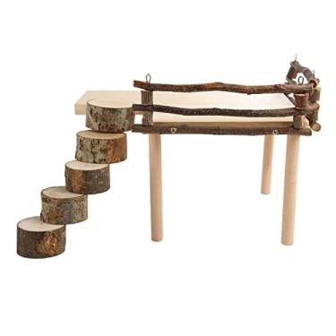 Imagem de Yctze Plataforma de Escalada de Hamster - Playground de Atividades de Madeira de 2 Camadas para Pequenos Animais de Estimação - Design de Ajustável para Exercícios, Brincadeiras e Descanso Ideal