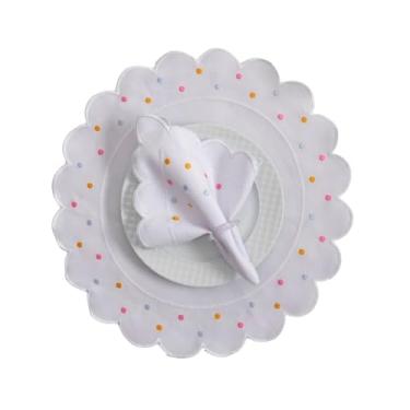 Imagem de Kit Jogo Americano Bordado, 12 Peças 6 Lugares, Sousplat e Guardanapo, Poá Clássico, 50x35cm (Claro)