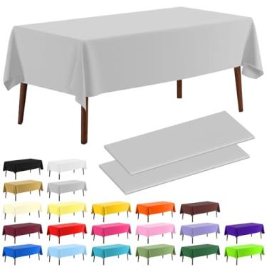 Imagem de CXPSINC Pacote com 2 toalhas de mesa de plástico descartáveis de 137 cm x 273 cm, toalha de mesa retangular de plástico para mesas de 1,8 a 2,8 m, festas internas ou externas, aniversários, casamentos