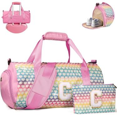 Imagem de Vogewood Presente para meninas de 3, 4, 5, 6, 7, 8, 9, 10, 11 e 12 anos, bolsa de viagem para meninas, bolsa infantil com compartimento para sapatos, bolsa de dança de balé de ginástica personalizada