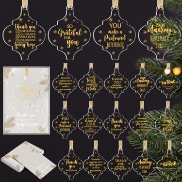 Imagem de Kasyat 100 conjuntos de presente de agradecimento de funcionários de Natal a granel enfeite de acrílico pendurado decoração de sinal de lanterna plana para árvore de Natal com fita de cartão de