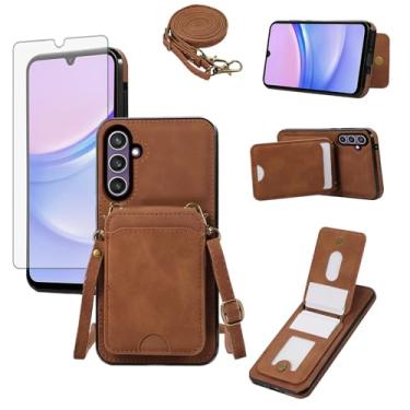 Imagem de Asuwish Capa de telefone para Samsung Galaxy A16 5G/4G Capa carteira com protetor de tela de vidro e alça de pulso transversal de couro flip porta-cartão de crédito acessórios celulares A 16 16A