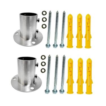 Imagem de 2 pacotes de flanges prateadas de aço inoxidável 304 adequadas para tubos OD de 3,8 cm, adequados para corrimãos de suportes de escada de piscina (incluindo parafusos)