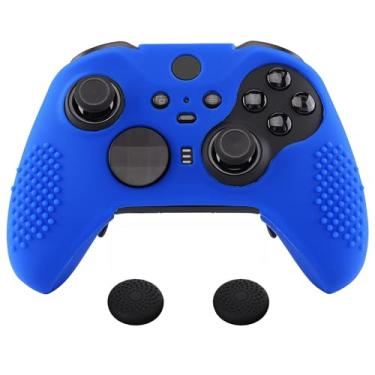Imagem de eXtremeRate Capa de silicone antiderrapante azul macia, capa protetora para controle para Xbox One Elite Series 2, Xbox Elite 2 Core com tampas analógicas de aperto de polegar