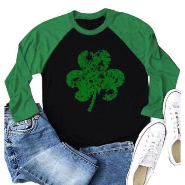 Imagem de Camisa Ovazly St. Patrick's Day para mulheres de manga comprida raglan