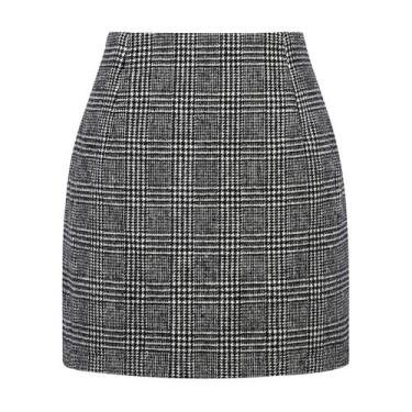 Imagem de Saia Kinghua feminina de lã xadrez mini de cintura alta Bodycon XS