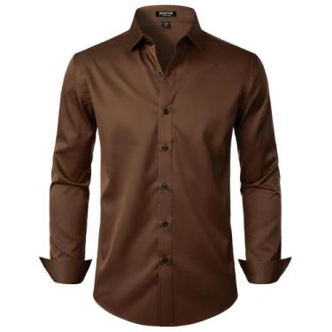 Imagem de Camisa social JEMITOP Wrinkle Free Stretch Brown para homens XXL