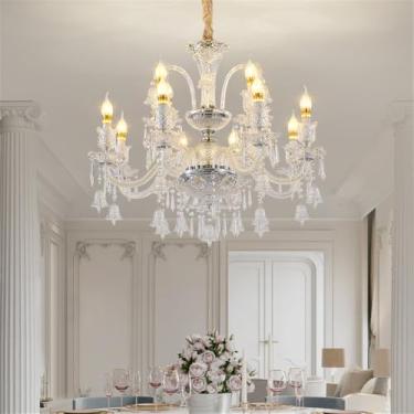 Imagem de Lustre de cristal de luxo europeu com LED para sala de estar americana, restaurante, quarto, villa, hotel, duplex, luminária pendente (B 12 lâmpadas)