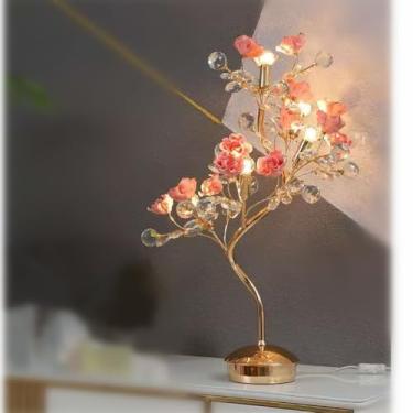 Imagem de Luminária de mesa contemporânea em cerâmica com formato de rosa e LED, estilo campestre francês, criativa, para sala de estar, quarto, quarto de menina, casa de campo (Estilo 2)