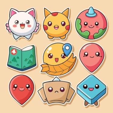 Imagem de Adesivo Fofo Kawai para Decoração Infantil Paredes e Cadernos com Personagens Divertidos 40x40cm