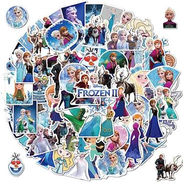 Imagem de 100 adesivos de desenho animado congelado para garrafa de água infantil, lindos adesivos de vinil à prova d'água princesa Disney para adultos, adolescentes, meninas, laptop, skate, bicicleta, guitarra