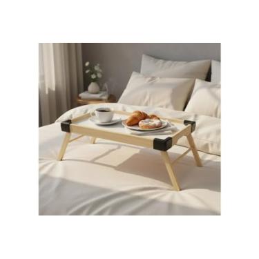 Imagem de Bandeja para Café da Manhã na Cama Dobrável de Madeira Mesa Infantil Multiuso Portátil Bandeja para Servir Refeições Mesa para Notebook Fácil de Armazenar Uso Prático Premium