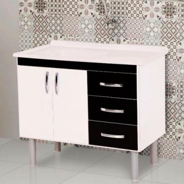 Imagem de Balcão 2 Portas e 3 Gavetas Toquio Rorato, Branco com Preto