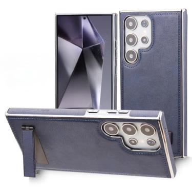 Imagem de Capa de celular para Samsung Galaxy S25 S24 S23 Ultra S25 + S24 S23 Plus, couro galvanizado, à prova de quedas, com suporte magnético (para Galaxy S24/azul)