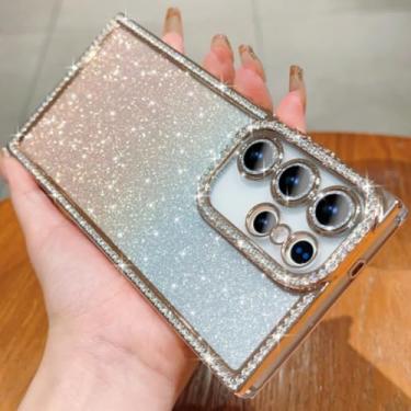 Imagem de Capa de luxo com glitter gradiente e diamante para Samsung Galaxy S25 S24 Ultra Plus, revestimento em strass, capa rígida para PC (para Samsung S24Plus/dourado)